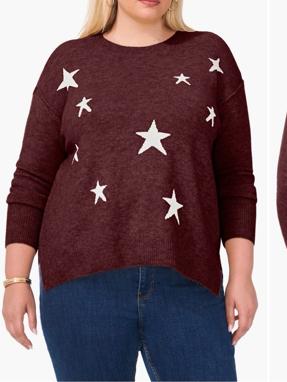 Vince Camuto Burgundy Star Crewneck Sweater